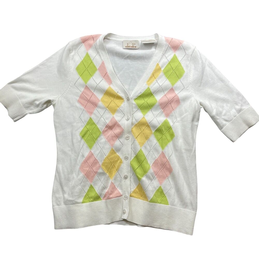 EP Pro Medium Cardigan Short Sleeve Argile Print 100% Cotton White Pink Green‎